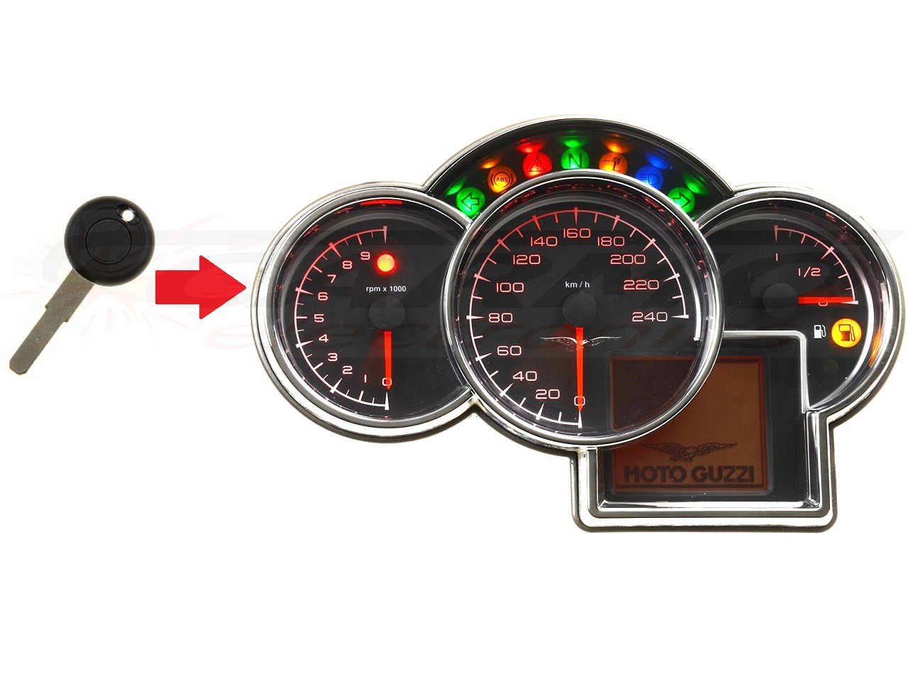 Moto Guzzi 1x transponder key → tablero de la moto - Haga click en la imagen para cerrar