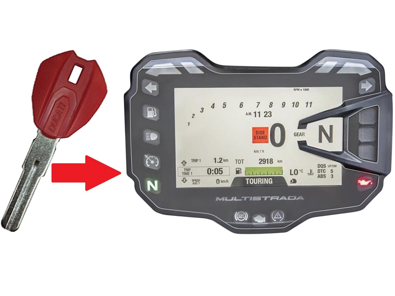 Programación del chip Ducati Multistrada (con interruptor de encendido con llave normal, sin botón) - Haga click en la imagen para cerrar